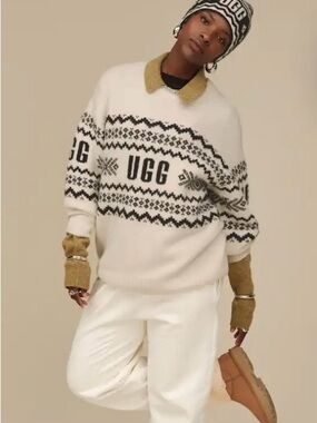 UGG Ivory and Black Fair Isle Logo Pullover